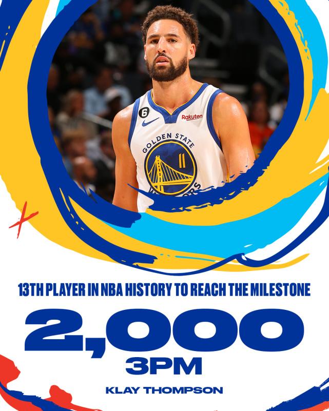 汤普森正式解锁2000记三分创纪录 联手库里创NBA历史第一神迹