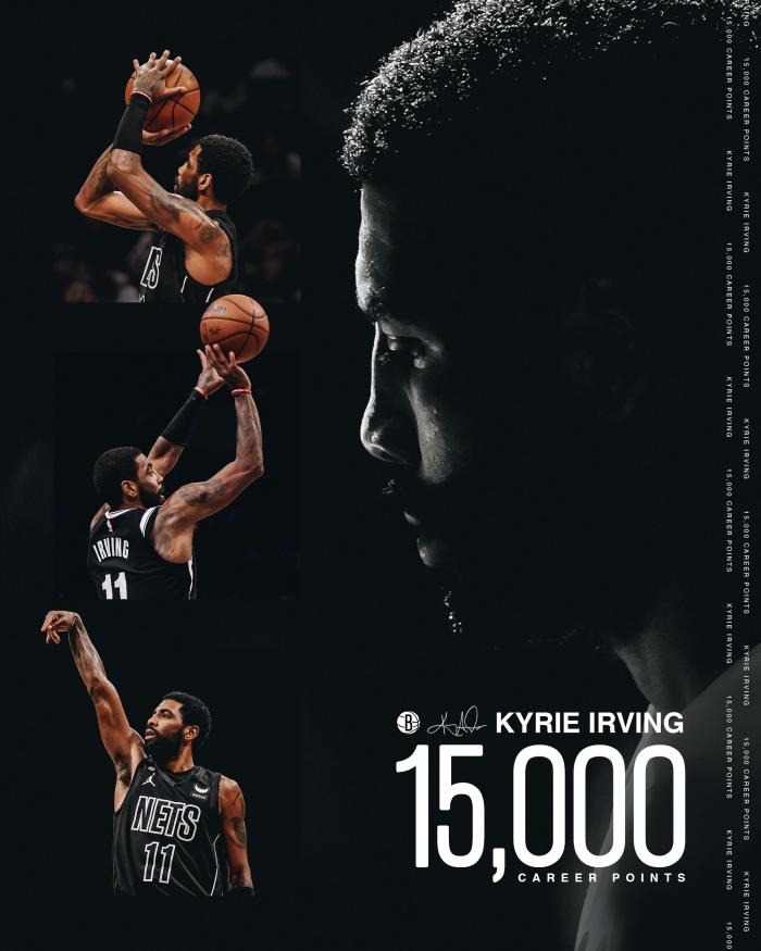 欧文达成15000分新成就：篮网半场落后勇士12分 想念杜兰特？