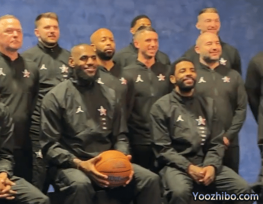NBA全明星大合影出炉！詹皇字母抱球笑着坐C位 欧文紧挨着老詹