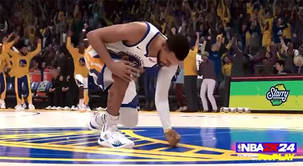 NBA2K24预告片：库里压哨三分捶地庆祝 普尔挑衅追梦吐舌庆祝