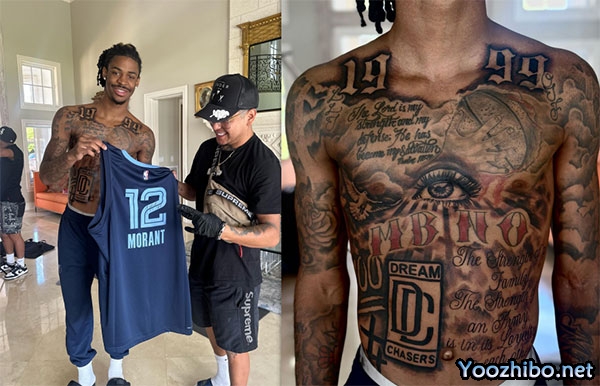 莫兰特最新纹身曝光：一下子纹满整个后背 科比标志+24号太夺目
